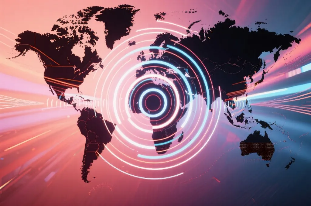 世界地图与电视转播信号的抽象示意